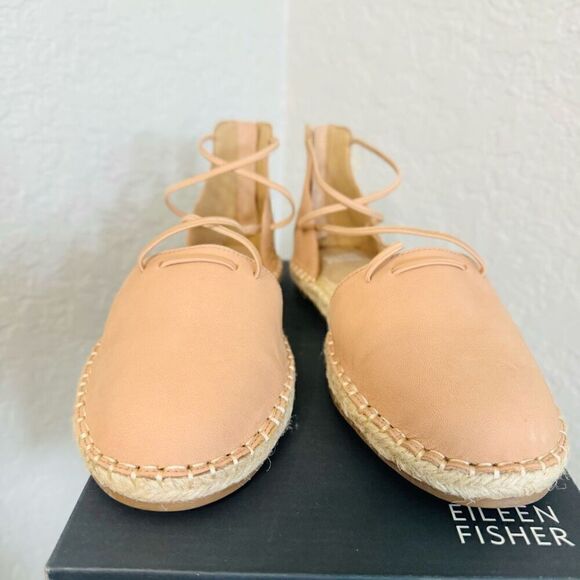 Eileen Fisher Lace-Up Leather Espadrille Sandal, Toffee Cream Pink Size 8, NWT - Picture 3 of 16